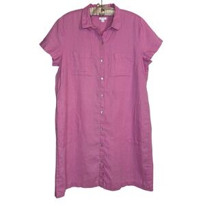 J Jill Love‎ Linen Dress Large 100% Linen Button Down Pockets Collar Oversized